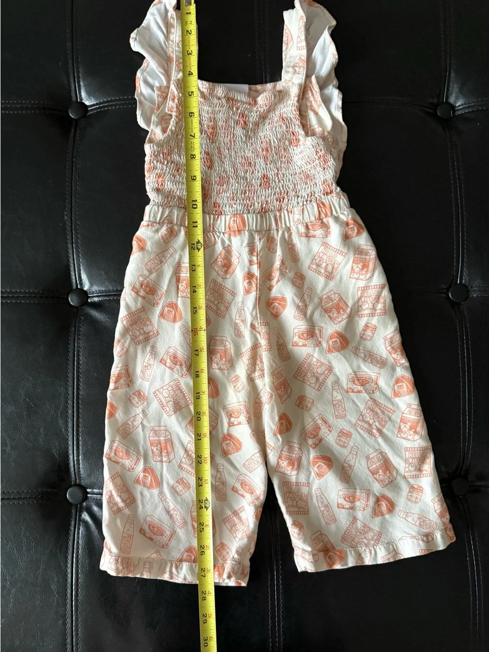 Hello Kitty Boxlunch Cream Overalls with Peach Print and Popcorn Patch